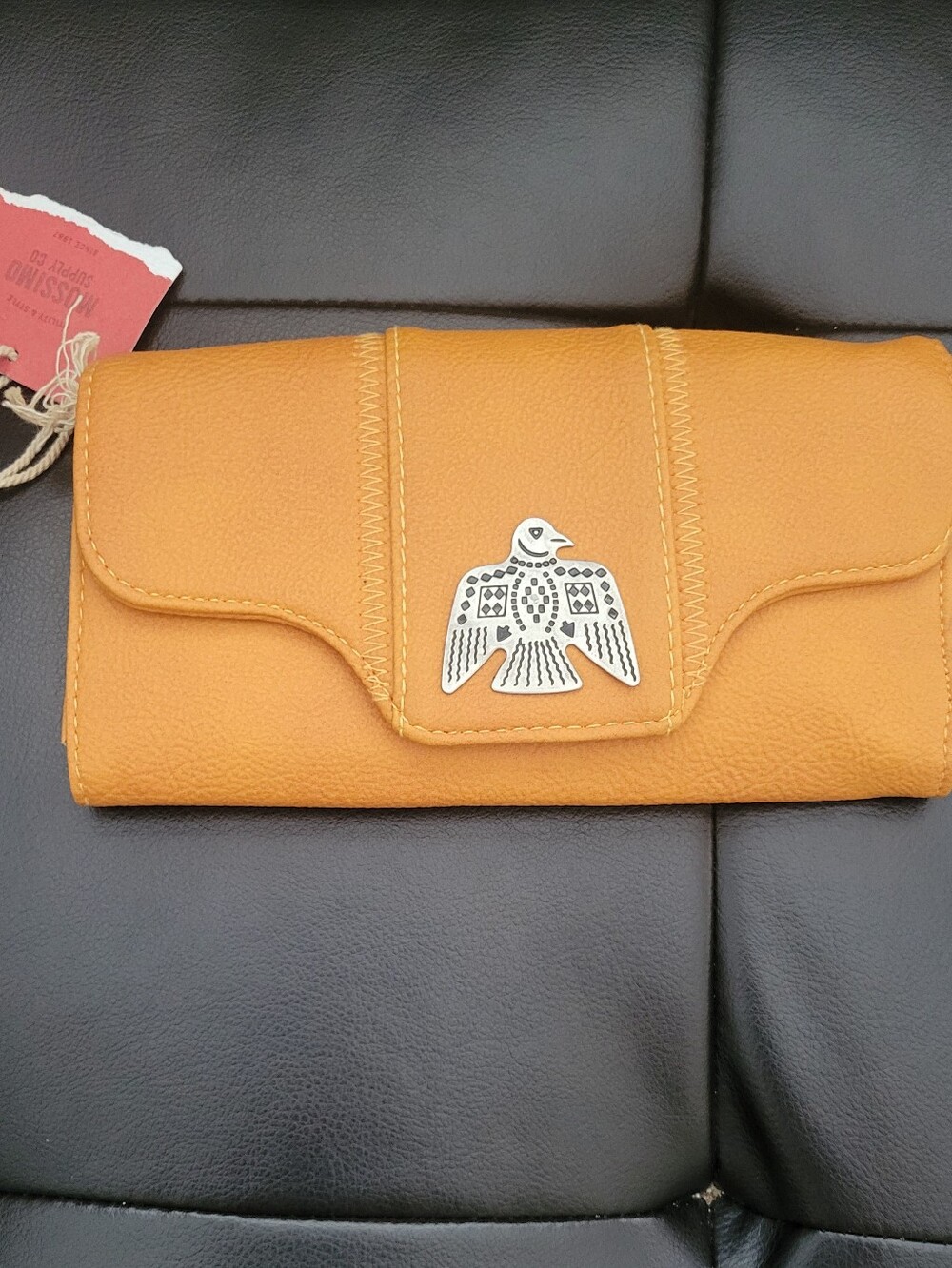 Golden Yellow Leather Wallet/Clutch with Silver Bird Emblem Mossimo Supply Co.